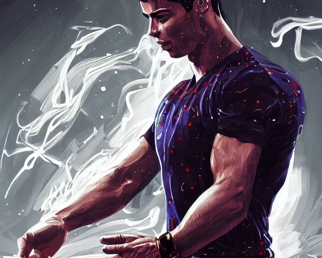 Image similar to cristiano ronaldo as a strong magician, fantasy art, in the style of Frank Neidhardt, illustration, epic, fantasy, intricate, elgant, amazing detail, digital painting, artstation, concept art, smooth, sharp focus