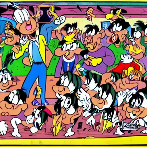 Image similar to looney toons in a mosh pit