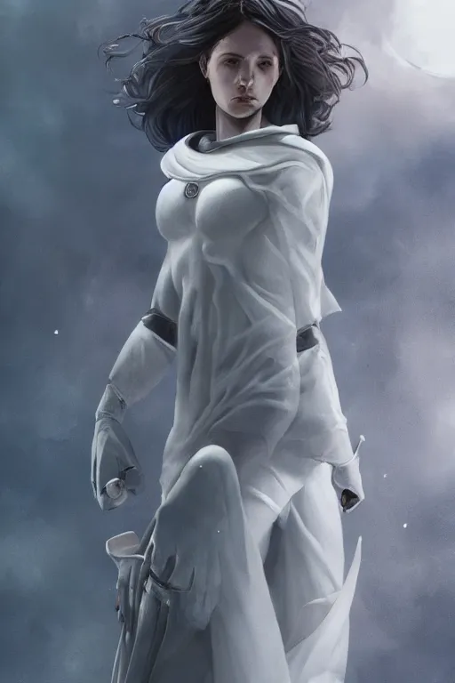 Image similar to characters portrait of Moon Knight mixed with Neo by Alyssa Monks, full-shot, merged character, Full body shot, cinematic opening shot, 4k, highly detailed, cinematic lighting