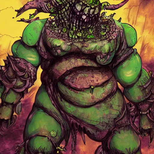 Image similar to chaos nurgle, anime art style, illustration