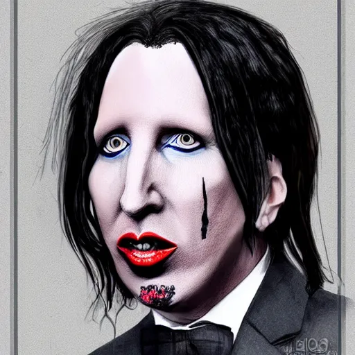 Prompt: realism sketch of marilyn manson as president of the united states, in the style of greg rutkowski, amazing detail