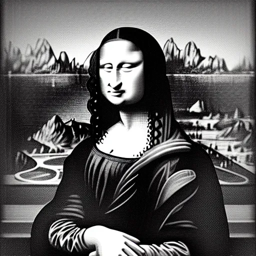 Prompt: mona lisa visiting the eiffel tower at night