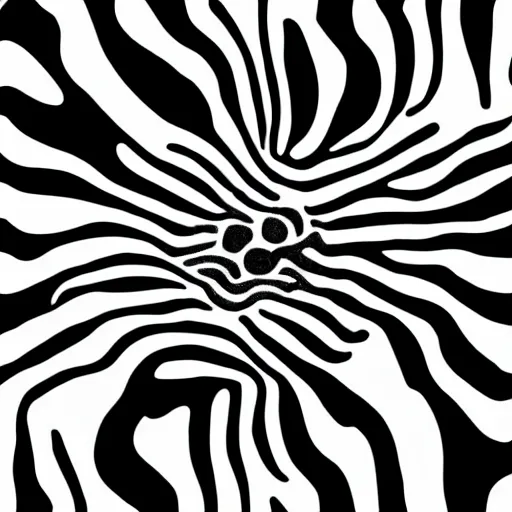 Prompt: a black zebra striped brain inside of a white brain pattern, ink strips line art style