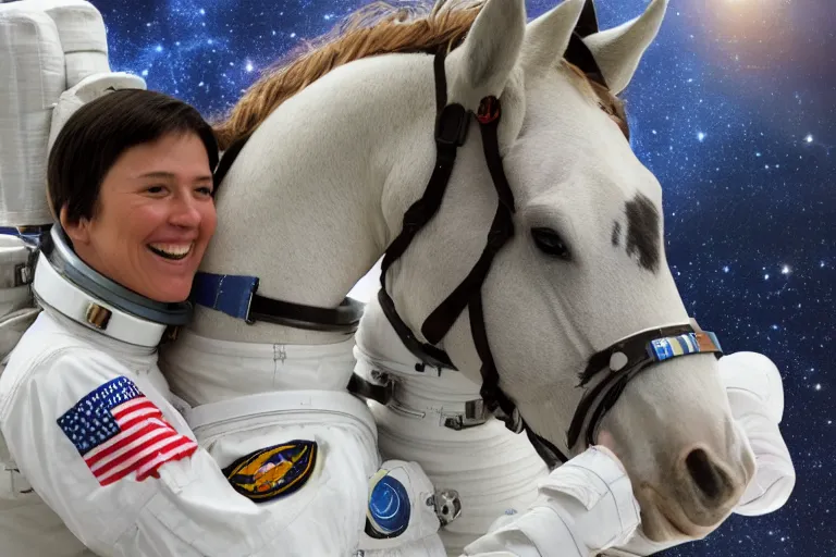 Image similar to horse hugging an astronaut