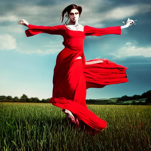 Prompt: absolutely stunning beautiful virgin dancing in summer field in dramatic lighting, perfectly made by Greg Rutkowski, indentical beautiful eyes, perfect beautiful hands, perfect beautiful body, dramatic shadows, dramatic details, dramatic zoom, dramatic closeups, dramatic portrait , dramatic lenses, dramatic GFX, dramatic everything, trendind everywhere, dramatic national geographic award winning, dramatic digital art