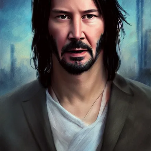 Image similar to Keanu Reeves as an angel, 8k, intricate, cinematic lighting, highly detailed, digital painting, artstation, concept art, smooth, sharp focus, illustration, art by Artgerm