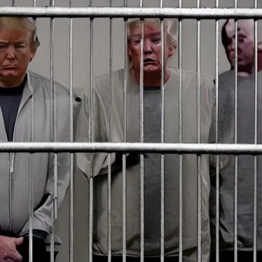 Image similar to donald trump behind bars in prison fatigues