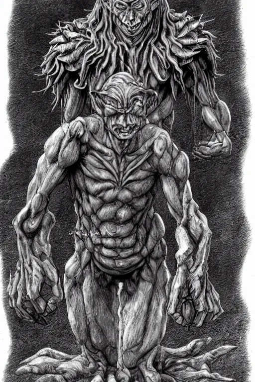 Image similar to humanoid hunched figure troll with 1 horn, fantasy, highly detailed, digital art, sharp focus, trending on art station, kentaro miura manga art style