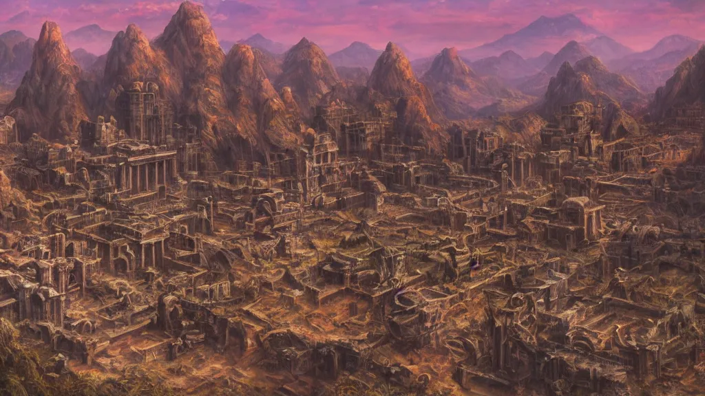 Prompt: Trending on artstation, beautiful arid lost city, detailed matte painting, oil on canvas