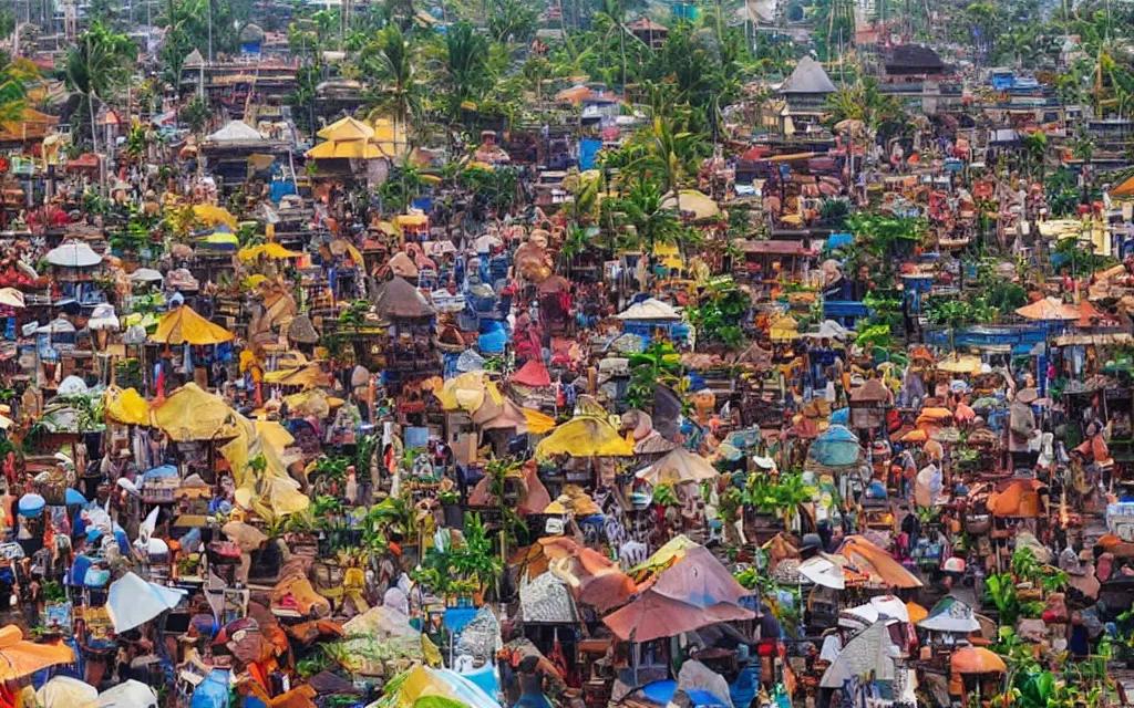 Image similar to city of denpasar bali in the year 3 0 0 0, perfect faces.