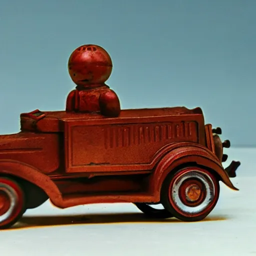 Prompt: photo of old Soviet steel toy, 1930s, retro, 35 mm