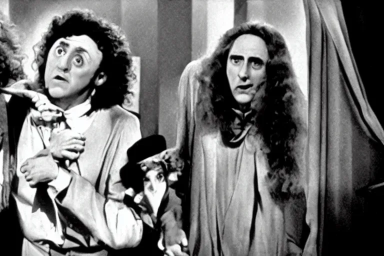 Prompt: still of the movie the young Frankenstein with weird al Yankovic, cinematic, cinemascope,