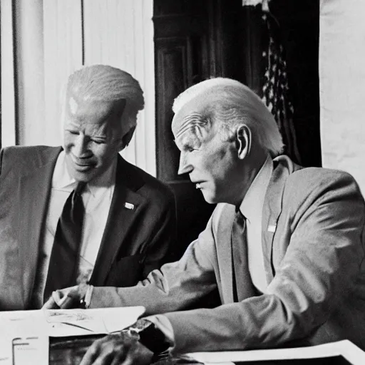 Image similar to us archive footage of big foot making trade deals with joe biden, photograph, award winning photo, 3 5 mm lense