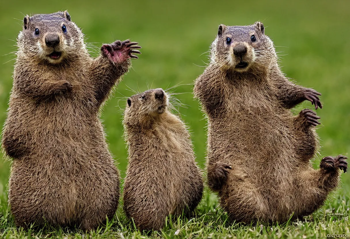 Prompt: groundhog dancing National Geographic photography cute