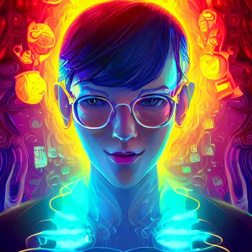 Image similar to skill magic geek inside matrix deepdream radiating a glowing aura stuff loot legends stylized digital illustration video game icon artstation lois van baarle, ilya kuvshinov, rossdraws,