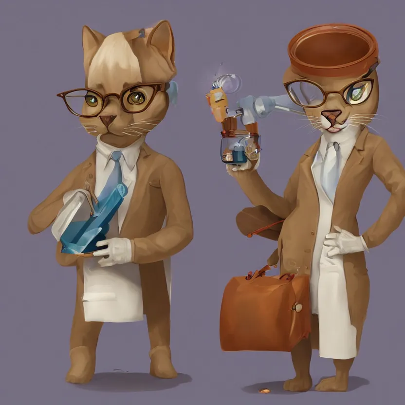 Image similar to anthropomorphic cat scientist, stylized, trending on artstation, 4 k, digital painting