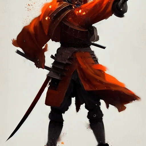 Image similar to commission portrait of a orange wolf dressed as a samurai holding a katana,dramatic,character design by charles bowater,greg rutkowski,ross tran,hyperdetailed,hyperrealistic,4k,deviantart,artstation,professional photography,concept art