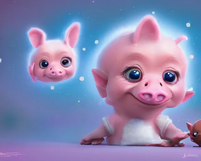 Image similar to 3D Fantasy Cute and adorable space piglet princess, huge adorable eyes, bright stars, Smooth 3D Illustration, soft render, Servando Lupini, Daniil Kudriavtsev, handpaint texture, Blender, 3DCoat