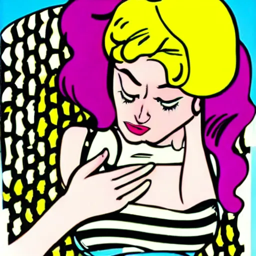 Image similar to romance comic girl crying by roy lichtenstein, pop art,