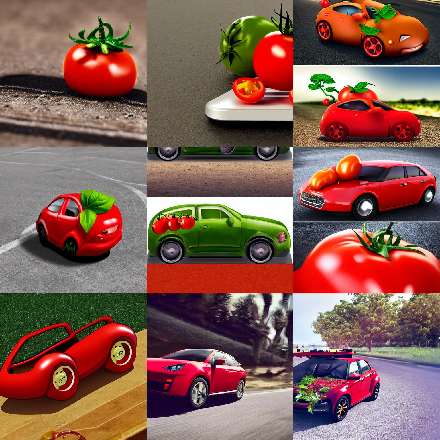 Prompt: ai feature ( combine concepts ) : tomato + car, hd