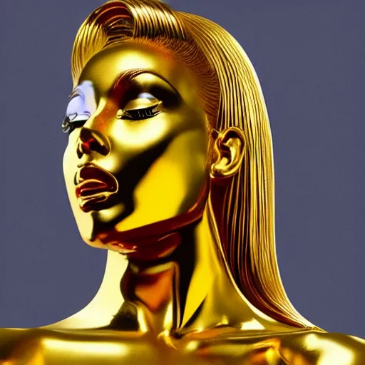 Image similar to golden statue of nicki minaj, ultra realistic, 8 k, highly reflective