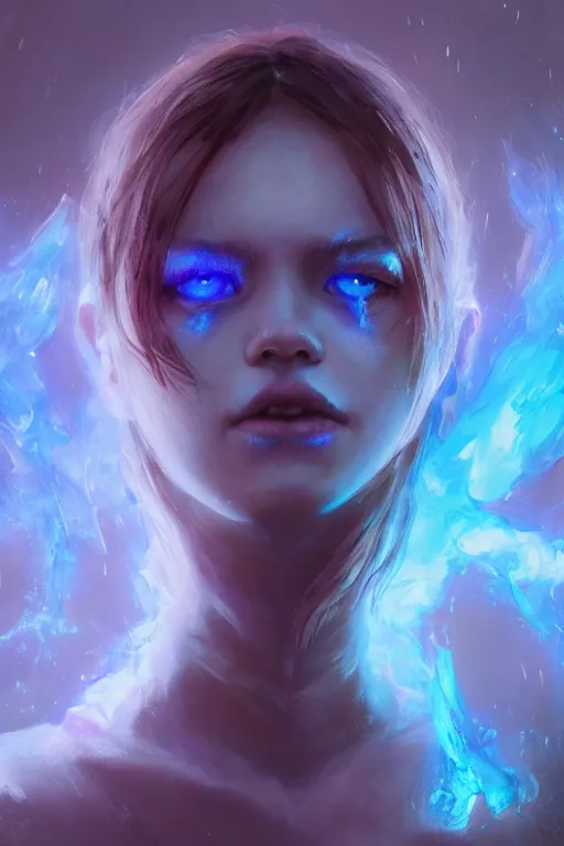 Prompt: a fancy portrait of a young Demon girl covered in blue flames by Greg Rutkowski, Sung Choi, Mitchell Mohrhauser, Maciej Kuciara, Johnson Ting, Maxim Verehin, Peter Konig, final fantasy , 8k photorealistic, cinematic lighting, HD, high details, atmospheric , trending on artstation