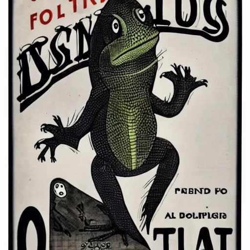 Prompt: 1920s advertisement featuring an anthropomorphic lizard