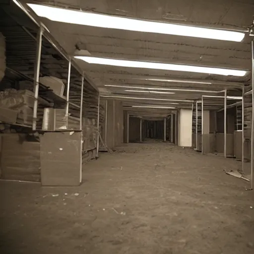 Prompt: inside the backrooms, pov the uncanny interior of an empty backroom