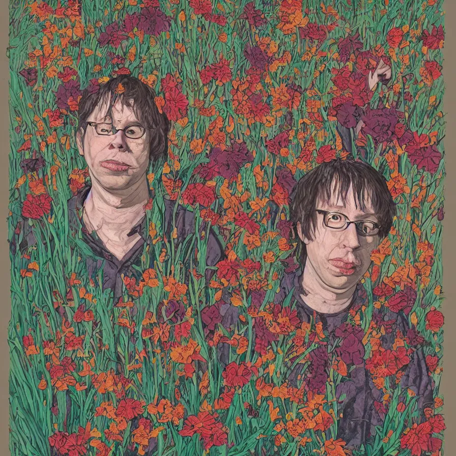 Prompt: todd solondz john zorn male portrait of the john zorn todd solondz of the underworld puking blood surrounded by flowers by karol ba