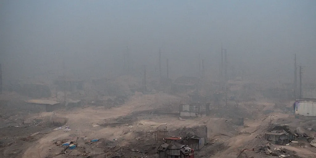 Image similar to industrial mine, pollution, haze, film still from wes anderson movie, baotou china,