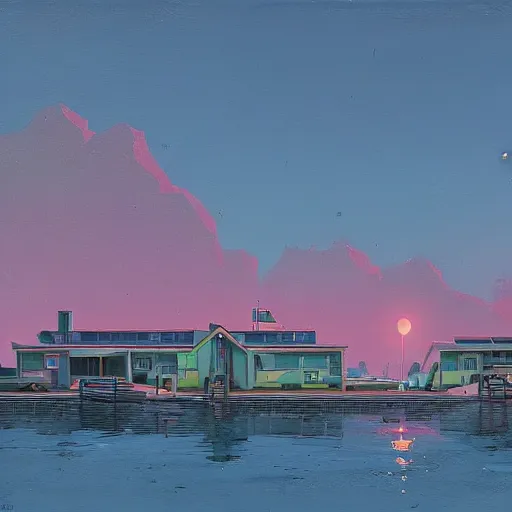 Image similar to yachting club by simon stalenhag