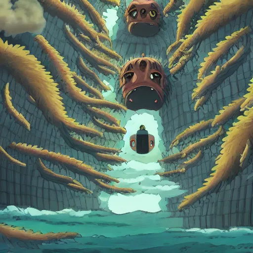 Prompt: spirited away monster ghibli artstyle,peace atmopshere, wonderful scene, 8k, smooth, detailed with high quality, details