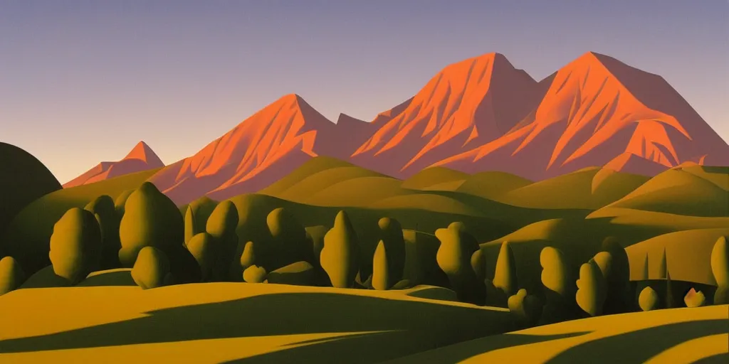 Prompt: the mountain in the distance, summer evening, kenton nelson