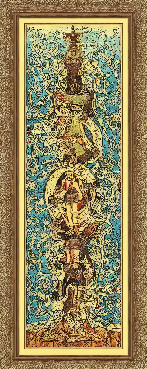 Image similar to sloth as the king of cups, framed, intricate details, medieval art style, high contrast, posterized