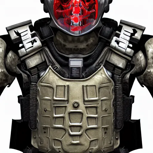 Prompt: a award winning action upper body portrait of nuke zombie with a mullet and breathing mask while wearing futuristic bodyarmor and pauldrons, outrun, vaporware, highly detailed, fine detail, intricate