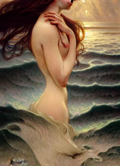 Prompt: the ocean’s dream of the upward spiral diffuse lighting, fantasy, intricate, elegant, highly detailed, lifelike, photorealistic, digital painting, artstation, illustration, concept art, smooth, sharp focus, art by John Collier and Albert Aublet and Krenz Cushart and Artem Demura and Alphonse Mucha