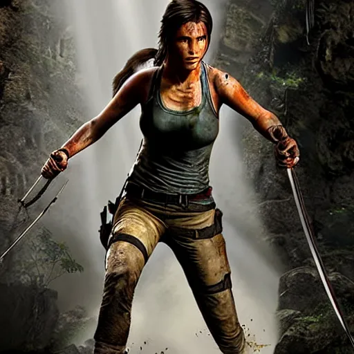 Prompt: tomb raider staring a goose
