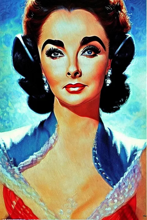 Image similar to impressionism painting of a d & d style retro sci - fi elizabeth taylor beautiful face and wearing full detailed clothing