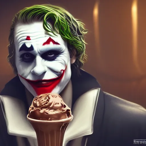 Image similar to Joker drinking a chocolate milkshake, hyperdetailed, artstation, cgsociety, 8k