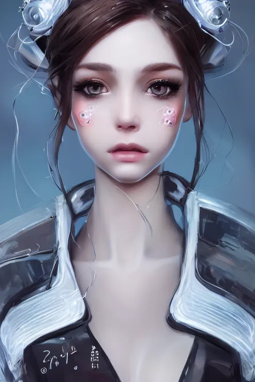 Prompt: classy elegant sophisticated very up close portrait of a cute dainty girl, cyber future jacket, ultra detailed wire decoration, big eyes, fantasy art by nixeu and guweiz and sam yang, sleek curves, intricate sharp focus, trending on artstation hq, deviantart, pinterest, unreal engine 5, 4 k uhd image