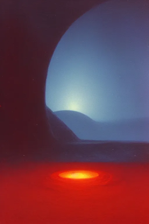 Image similar to otherworldly atmosphere of an alien planet by arthur haas and bruce pennington and john schoenherr, cinematic neon lights matte painting, james turrell building, 8 k realistic, stormy weather, dark moody colors