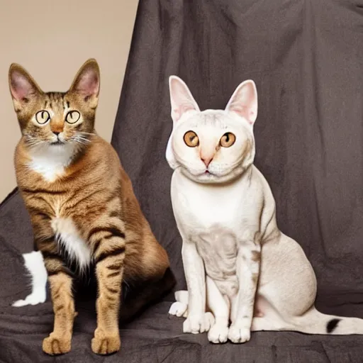 Prompt: photo of a cat-headed dog sitting next to a dog-headed cat