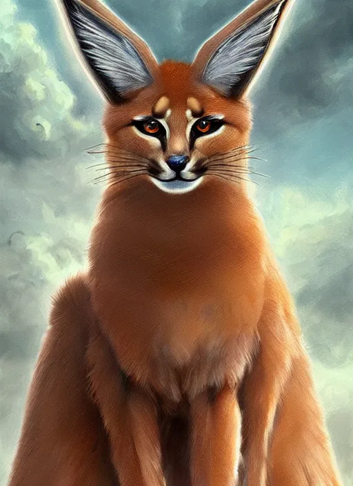 Image similar to cute fluffy caracal as apollo ancient greek god, details, fantasy, epic, ancient greek city, intricate, decadent, highly detailed, octane render, digital painting, artstation, concept art, sharp focus, illustration, art by artgerm, loish, wlop