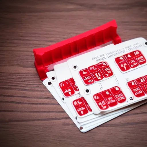 Prompt: bright red plastic computer punch card