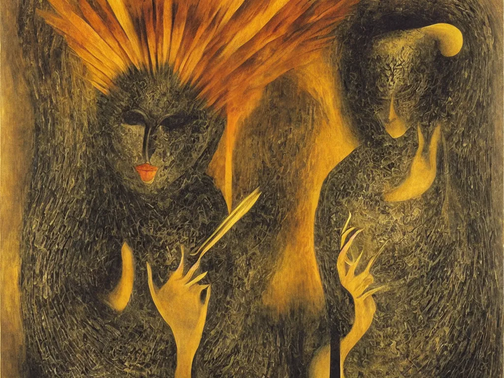 Prompt: the mother of all masks. painting by remedios varo, aoshima chiho