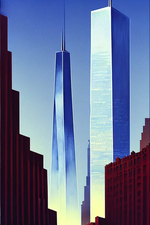 Prompt: world trade center on new york, edward hopper and james gilleard zdzislaw beksisnski higly detailed