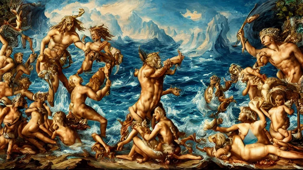 Image similar to epic masterpiece of Oceanus begetting Oceanus mythological