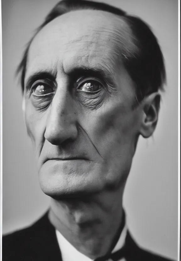 Image similar to a close - up casual photo of marcel duchamp with pensive eyes, 1 9 2 0 s monochrome snapshot, graflex 4 x 5, f 1. 8, 3 5 mm, ilford delta 3 2 0 0 pro