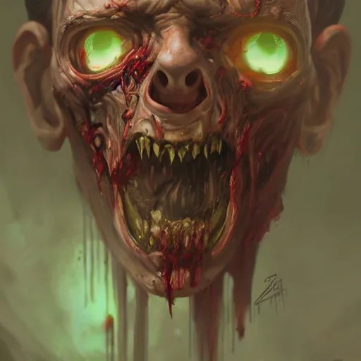 Image similar to zombie from doom eternal, front view, painted by stanley lau, painted by greg rutkowski, painted by stanley, artgerm, masterpiece, digital art, trending on arts