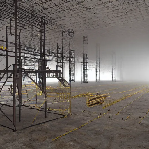 Image similar to a construction site half engolfed in fog 3 d render